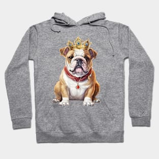 Watercolor Bulldog Wearing a Crown Hoodie